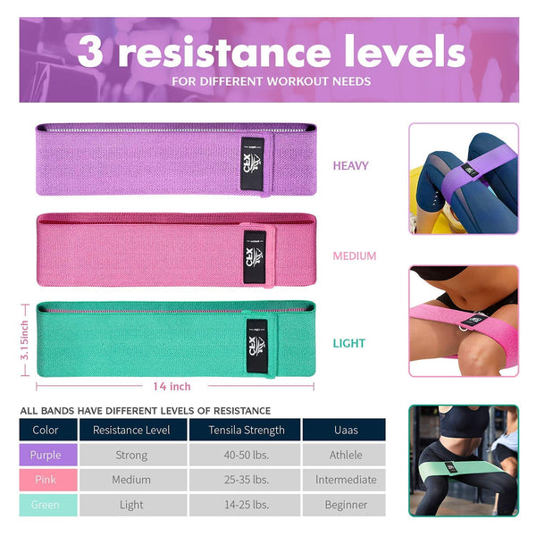 CFX Resistance Bands 3 Sets, Premium Exercise Bands with Non-Slip Design for Hips & Glutes, 3 Resistance Level Workout Booty Bands for Women and Men,Home Training,Fitness,Yoga