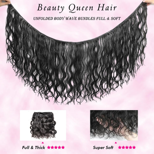 Beauty Queen 16A Body Wave Bundles Human Hair (16 18 20 Inch) 100% Unprocessed Brazilian Virgin Weave 3 Bundles Human Hair Full And Thick Remy Hair Extensions Natural Color for Women