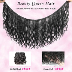 Beauty Queen 16A Body Wave Bundles Human Hair (16 18 20 Inch) 100% Unprocessed Brazilian Virgin Weave 3 Bundles Human Hair Full And Thick Remy Hair Extensions Natural Color for Women