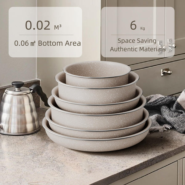 RIOVARM Induction Pots and Pans Set with Removable Handles, Non-Stick Granite Stackable Cookware Set with Silicone Lids, Space-Saving Pot & Pan Sets without PFOA, Frying Pan, Casseroles