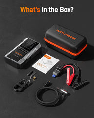 WOLFBOX 4000A Jump Starter Power Pack with 160PSI Air Compressor, 12V Car Battery Booster Jump Starter,65W Fast Charge, 88.8 Wh Portable Tire Inflator(10L Gas 10L Diesel Engines),LED Light,Jump Leads