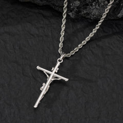 NORBU 925 Sterling Silver Crucifix Necklace for Men/Women, Religious Jewelry Gift for Baptism/Confirmation, Hypoallergenic Jesus Cross Pendant with Secure Lobster Clasp, Rope Chain, 20 inch