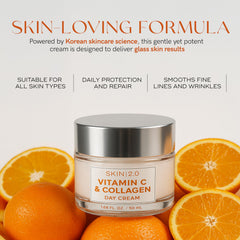Skin 2.0 Vitamin C & Collagen Face Moisturizer - Anti-Aging, Skin Tightening - Brightening, Clean Beauty, Cruelty-Free, Korean Skincare For All Skin Types - 1.69 Fl Oz