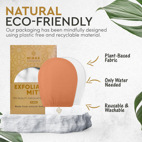 Mirak naturals 2 Exfoliating Gloves - SPA Hammam Body Scrubber - Fake Tan Remover Exfoliator Mitts