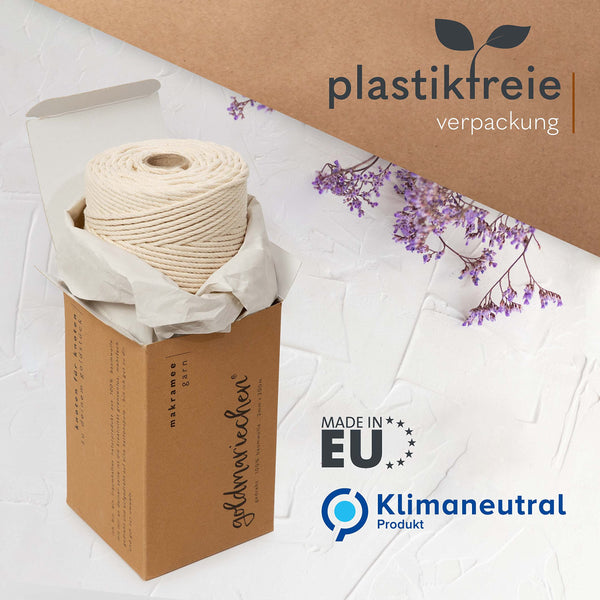 goldmariechen - Makramee Garn 3er Set 3mm (Naturell 200m, Himmelblau 100m, Altrosa 100m) 100% Baumwollgarn für DIY Wandteppich, Pflanzenhänger, Pflanzenampel, Wandbehänge, Traumfänger, Tischläufer