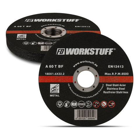 Professional Cutting Discs 10 Pack Ø 180 mm x 1.6 mm Thin Inox Slitting Discs for Stainless Steel & Metal For Cutting & Angle Grinders FD-Workstuff