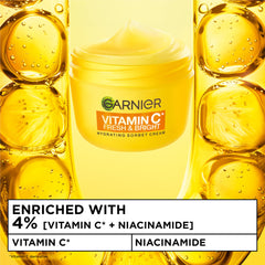 Garnier Vitamin C* Fresh & Bright Hydrating Sorbet Cream, 4% Vitamin C* & Niacinamide, Ultra Fresh & Light, For Dull, Uneven Skin, Cruelty Free International & Vegan - 85ml