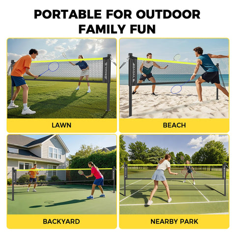 BAGAIL Outdoor Badminton Net Set with Anti-Sag Winch System - Official Size 6.1x1.55m, 4 Rackets, 3 Badminton Balls, Durable PE Net and Carrying Bag for Backyard, Beach and Family Games