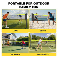 BAGAIL Outdoor Badminton Net Set with Anti-Sag Winch System - Official Size 6.1x1.55m, 4 Rackets, 3 Badminton Balls, Durable PE Net and Carrying Bag for Backyard, Beach and Family Games