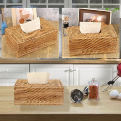 BSTKEY Rectangular Rattan Woven Tissue Paper Cover, Household Decorative Tissue Holder Cover Napkin Dispenser Organizer, Facial Tissue Box Cover for Home Office