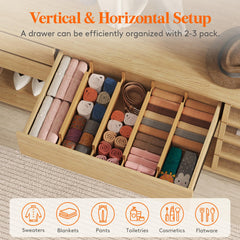 Lifewit 5" High 6 Pack Bamboo Drawer Dividers 45-55cm/17.5-22" Adjustable Wooden Drawer Organiser for Clothes, Expandable Kitchen Drawer Dviders, Drawer Separator in Bedroom/Bathroom/Dresser/Office
