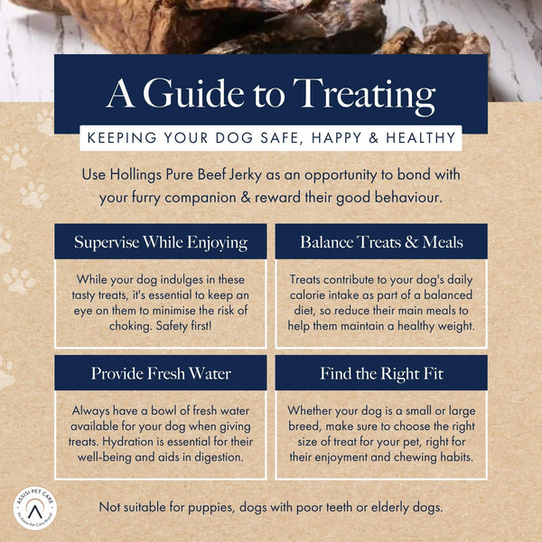 Hollings Pure Beef Jerky Dog Treats, 100% Natural Air Dried Long Lasting Chews for Adult Dogs, Grain Free, High in Protein & Low in Fat (100g)