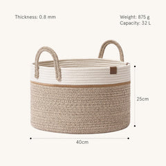 La Jolíe Muse Large Storage Basket - Cotton Rope Laundry Basket with Handle for Diaper Blanket Toy Towel Woven Laundry Basket Home Decor, White & Desert-S