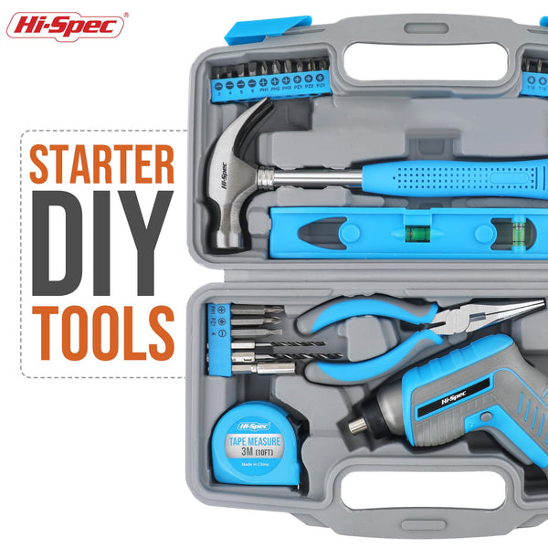 Hi-Spec 35PC General Household Tool Kit Set with 3.6V USB Electric Power Screwdriver - Essential DIY Hand Tools for Everyday Repairs, Maintenance, and New Home Essentials