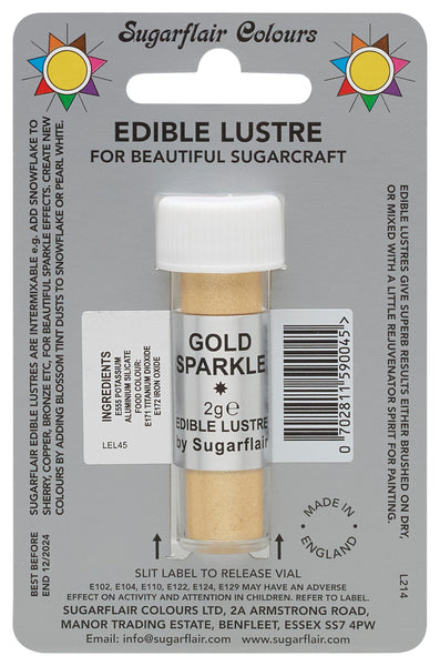 Sugarflair GOLD SPARKLE Edible Lustre Dust Powder - Cake Decorating Shimmer - Add a Shimmering Sheen to Cake Decorations, Bakes, Icing, Pastes & Chocolate 2g