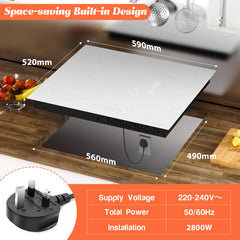NOXTON White Induction Hob 13AMP Plug, 2800W 4 Zone Flex Induction Hobs 60cm Touch Control, with Safety Lock,White Ceramic Glass