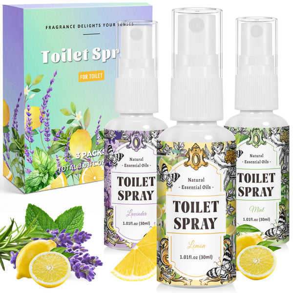 Scent-Hi Toilet Spray with Lavender, Linen & Mint 3 Pack (30ml/1oz) Natural Aromatherapy Luxury Bathroom Spray