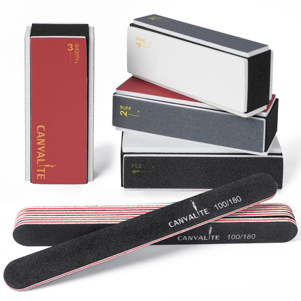 Canvalite All in One 4 Way Nail Buffer Block - Shapes, Files, Smoothes, and Shines - 100/180 Grit Nail File and Buffer - 9pcs