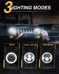 HWSTAR Pair New 1000% Brighter Anti-glare 7 Inch Led Headlights Round Compatible with Jeep Wrangler JK JKU TJ LJ Chevy Ford GMC Dodge Mazda Nissan VW Mack etc DOT w/Halo DRL H6024 Hi/Low Sealed Beam
