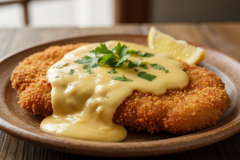 Chicken Schnitzel with Cheese Sauce