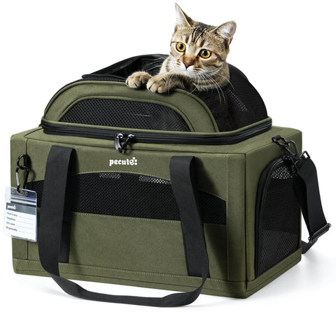 pecute Cat Carrier Airline Approved, Top Expandable Cat Carrier Handbag, Extra Stable Dog Carrier, Breathable Mesh Fabric Bag for Pets, Pet Carrier Suitable for Both Long And Short Trips Green