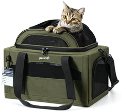 pecute Cat Carrier Airline Approved, Top Expandable Cat Carrier Handbag, Extra Stable Dog Carrier, Breathable Mesh Fabric Bag for Pets, Pet Carrier Suitable for Both Long And Short Trips Green