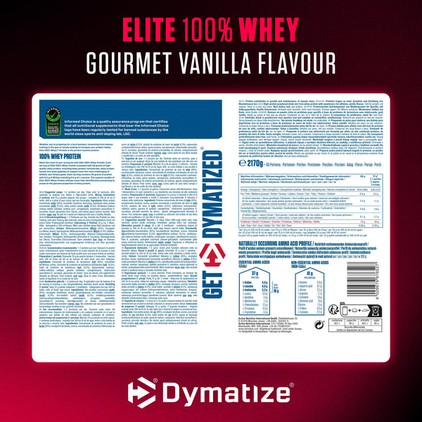Dymatize Elite 100% Whey Gourmet Vanilla 2170g - High Protein Low Sugar Powder + Whey Protein and BCAAs