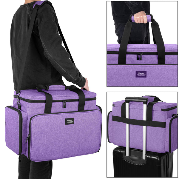 CURMIO Sewing Machine Bag for Most Standard Sewing Machine, Universal Sewing Machine Carrying Case with 2 Removable Zipper Pouches for Sewing Supplies, Purple (Patent Design)