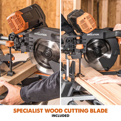 Evolution Power Tools R255SMS-DB+ Double Bevel Sliding Mitre Saw, Multi-Material Cuts Metal, Wood, Plastic & More - with Plus Pack includes Clamps, Dust Bag & Blades, 255mm (230V)