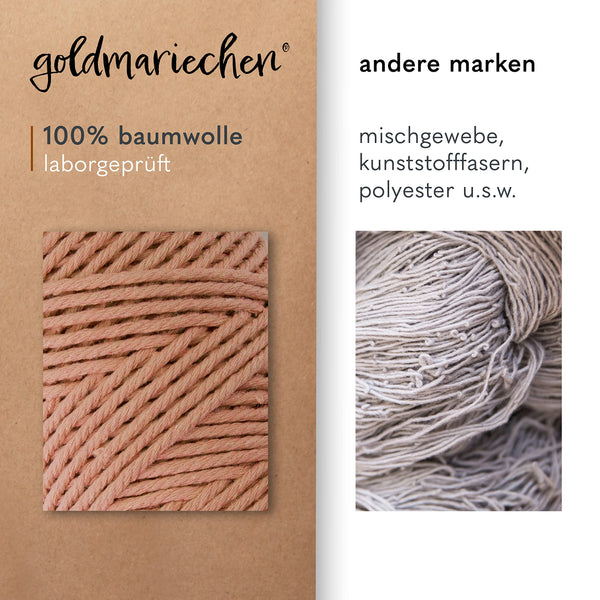 goldmariechen - Premium Makramee Garn (Rosenholz) 3mm x 100m - 100% Baumwolle - Makrameegarn Baumwollgarn für DIY-Deko Wandbehang, Blumenampel, Vorhang, Traumfänger, Schlüsselanhänger, Türvorhang