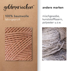 goldmariechen - Premium Makramee Garn (Rosenholz) 3mm x 100m - 100% Baumwolle - Makrameegarn Baumwollgarn für DIY-Deko Wandbehang, Blumenampel, Vorhang, Traumfänger, Schlüsselanhänger, Türvorhang