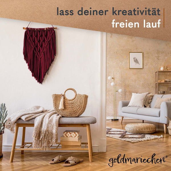 goldmariechen - Premium Makramee Garn (Burgunder) 3mm x 100m - 100% Baumwolle - Makrameegarn Baumwollgarn für DIY-Deko Wandbehang, Blumenampel, Vorhang, Traumfänger, Schlüsselanhänger, Türvorhang