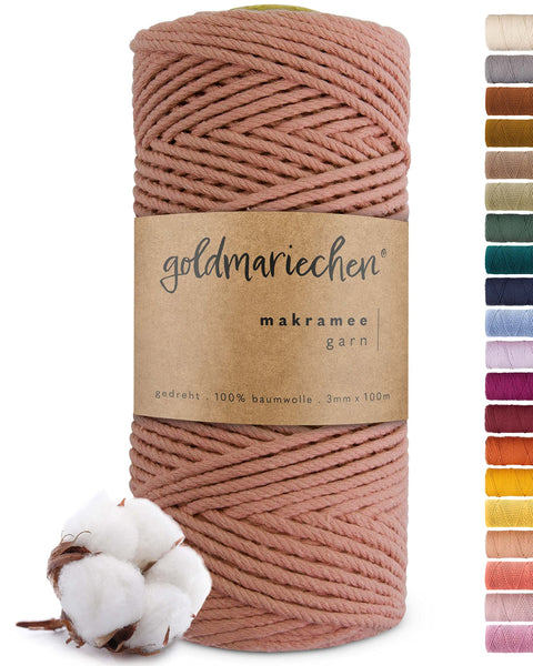 goldmariechen - Premium Makramee Garn (Rosenholz) 3mm x 100m - 100% Baumwolle - Makrameegarn Baumwollgarn für DIY-Deko Wandbehang, Blumenampel, Vorhang, Traumfänger, Schlüsselanhänger, Türvorhang