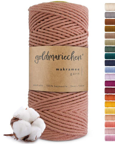 goldmariechen - Premium Makramee Garn (Rosenholz) 3mm x 100m - 100% Baumwolle - Makrameegarn Baumwollgarn für DIY-Deko Wandbehang, Blumenampel, Vorhang, Traumfänger, Schlüsselanhänger, Türvorhang