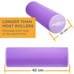 Maximo Fitness Foam Roller - Exercise Rollers for Trigger Point Self Massage and Muscle Tension Relief, 15cm x 45cm Massager for Back, Legs, Workouts, Gym, Pilates and Yoga, Purple