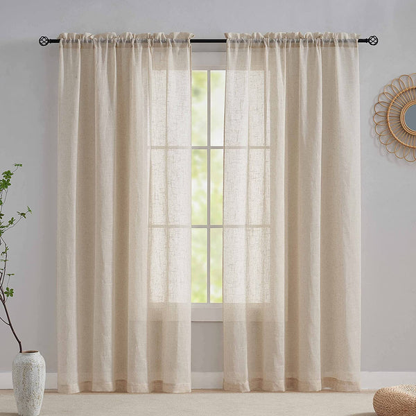 Home Brilliant Linen Net Curtains 84 Drop Voile Curtain Panels Semi Transparent Window Treatment for Patio, 54 x 84 inch Drop, Set of 2