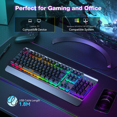 TECKNET RGB Gaming Keyboard UK Layout, USB Wired Computer Keyboard with 15-Zone RGB Illumination, All-Metal Panel, 25 Anti-ghosting Keys, 105 Keys, IP32 Water & Dust Resistant, 90% Quiet Keyboards