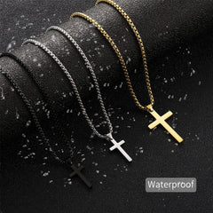 RWQIAN Stainless Steel Cross Necklace for Men gold 50cm Small Cross Pendant Necklace Simple Jewelry Christian cross Chain for Mens