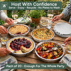 Zuvo Round Foil Trays with Lids 20 Pack, Pie, Flan & Cheesecake Cases