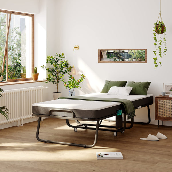 CAIYUN Folding Bed with Mattress,Guest Z Single Bed,Portable Foldable Beds with Memory Foam Mattress and Fabric Storage Bag,Spare Beds,Rollaway with Fold-up Metal Frame 190 x 80CM