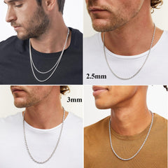 Avotto 925 Sterling Silver Chain for Men 2.5mm Mens Silver Chain Necklace Rope Chains Neckalce for Men Boys Kids Teen Boys Valentines Jewelry Gifts 18 Inch