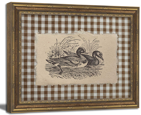 Vintage Gold Framed Wall Art Vintage Duck Wall Art Rustic Farmhouse Brown Gingham Duck Wall Decor Picture Country Cottage Illustration Poster Print Artwork for Living Room Bedroom 9x11in