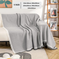 VANJOROY Waffle Large Grey Sofa Throw Blanket With Tassels For 2 3 4 Seater, 100% Handwoven Cotton Knitted Settees Throw for Couch, Armchair and Bed, 180×340cm-Light Grey