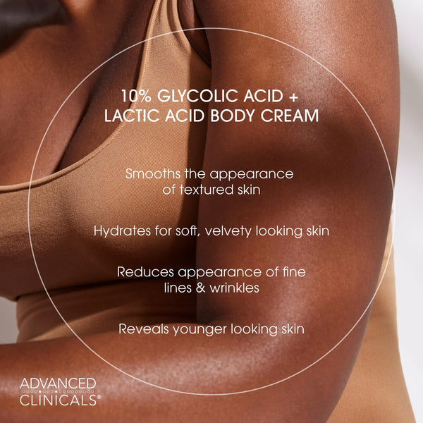 Advanced Clinicals 10% Glycolic Acid + Lactic Acid Lotion Exfoliant Moisturizing Cream With Hyaluronic Acid Moisturizer | AHA Exfoliating Body Cream Improves Look Of Uneven Rough Skin Texture, 16 Oz