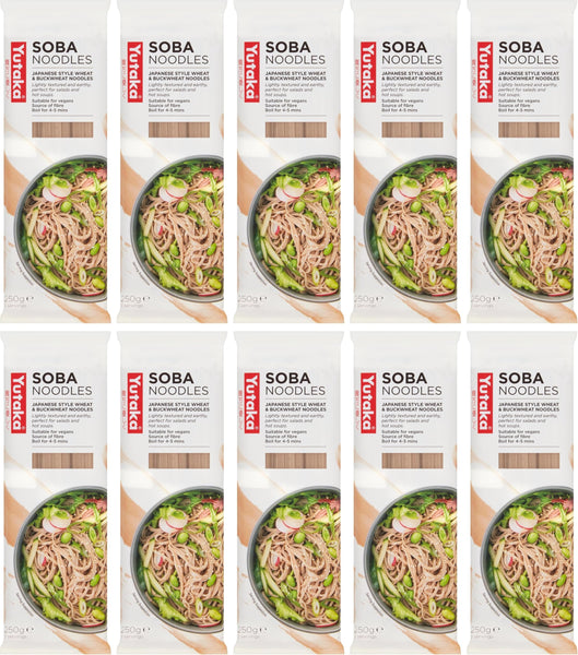 Yutaka Soba Noodles 250g (Pack of 10) | Authentic Japanese Buckwheat Noodles | Light, Earthy & Versatile | Perfect for Hot Soups or Cold Salads | Vegan