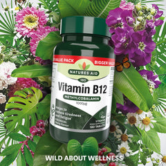 Natures Aid Vitamin B12 1000µg – High Strength Methylcobalamin Supplement – Supports Energy & Reduces Tiredness – Vegan, Vegetarian, Gluten Free – Not Gummies or Capsules – 180 Tablets