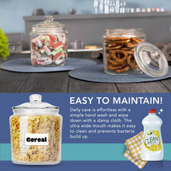HEFTMAN Glass Jar with Lid - 2 x 1 Litre Clear, Empty Sweet Jars with Airtight Push-Top Lid - Sturdy Glass Apothecary Jars for Sweets, Coffee, Sugar, Laundry Pods Storage Container (2 Pack)