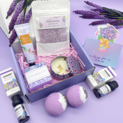 Bath Set Pamper Gifts For Women, Birthday Gifts For Her, Lavender Skin Care Gifts Ideas For Mum, Best Friend, Sister, Relaxation SPA Ladies Self Care Hampers, Female Anniversary Birthday Presents