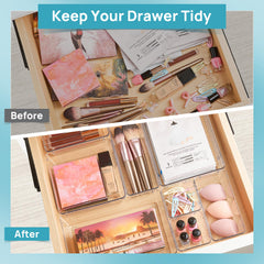 Vtopmart 44 Pack Drawer Organiser, 4-Size Desk Organiser Drawers, Clear Plastic Storage Bins for Makeup, Bedroom, Kitchen Gadgets Utensils and Office