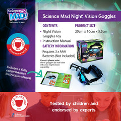 Science MAD! Night Vision Goggles For Kids - For Fun Night Missions - Lightweight, Flip Out Scope, 2x Magnification, Twin LED Beams, Blue Lenses, 6+ Years, ‎20 x 10 x 5.5 cm (SM55) , Black